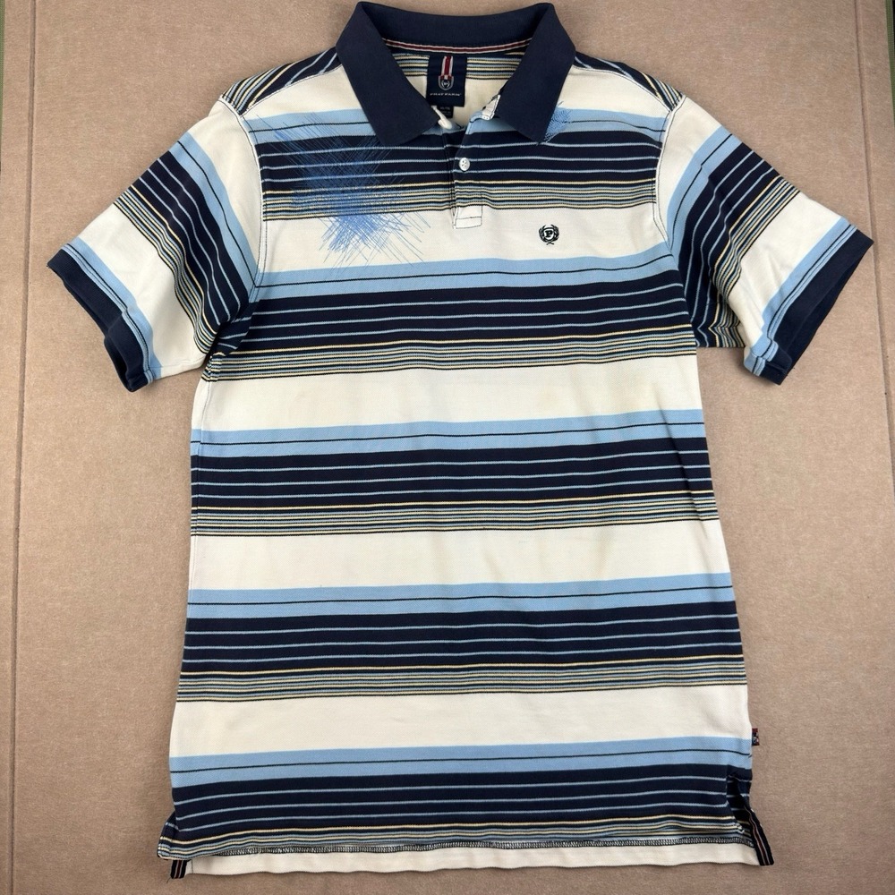 Vintage Phat Farm Polo‎ Shirt Men XL Blue White Stripe Cotton Short Sleeve Y2K